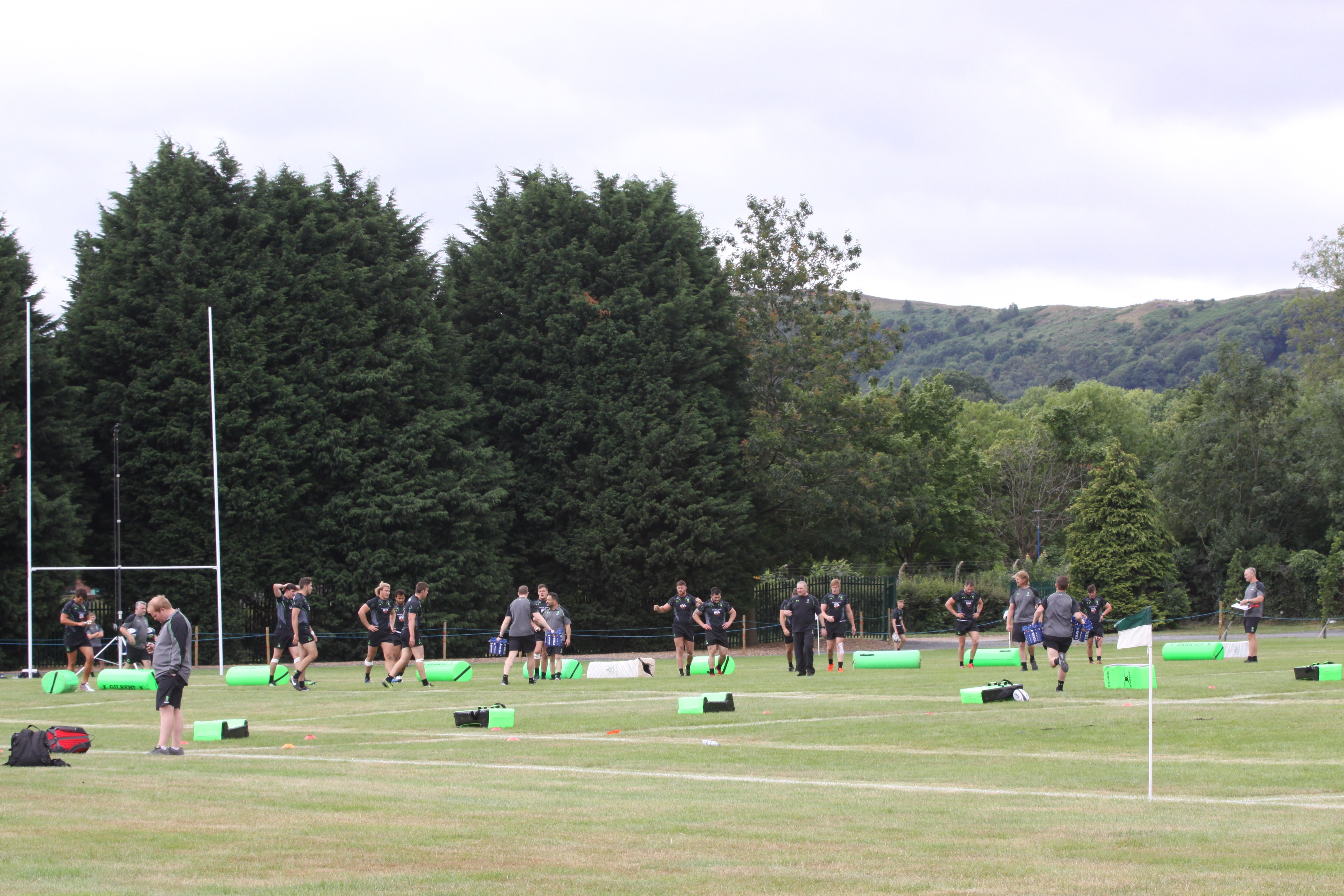 Worcester Warriors players on Court Road pitches